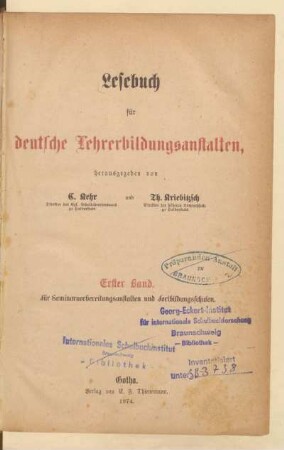 Bd. 1 = Vorstufe, [Schülerband]: Für Seminarvorbereitungsanstalten und Fortbildungsschulen