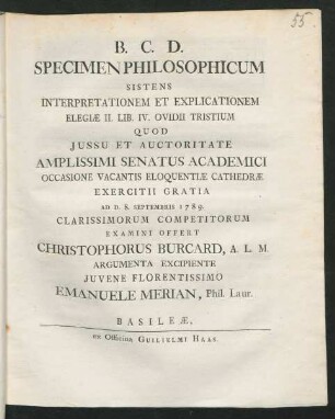 Specimen Philosophicum Sistens Interpretationem Et Explicationem Elegiæ II. Lib. IV. Ovidii Tristium