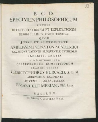 Specimen Philosophicum Sistens Interpretationem Et Explicationem Elegiæ II. Lib. IV. Ovidii Tristium