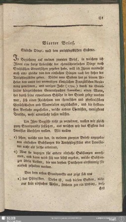 Vierter Brief. Einfache Dinge, nach dem antiphlogistischen Systeme