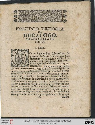 Exercitatio Theologica: De Decalogo. Soli. Israeli. Dato. Tertia