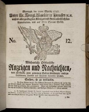 No. 12. Montags, den 21ten Martii, 1757.