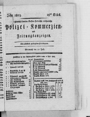 29tes Stück, Ausgabe vom 20. Juli 1803