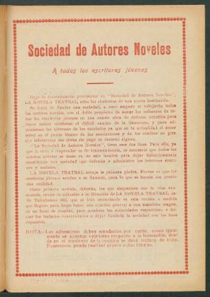 Sociedad de Autores Noveles : A todos los escritores jóvenes