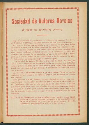 Sociedad de Autores Noveles : A todos los escritores jóvenes
