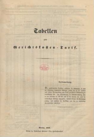 Tabellen zum Gerichtskosten-Tarif