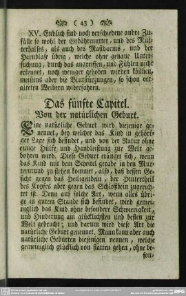 Das fünfte Capitel. Von der natürlichen Geburt