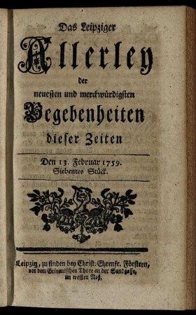 Den 13. Februar 1759. Siebentes Stück.