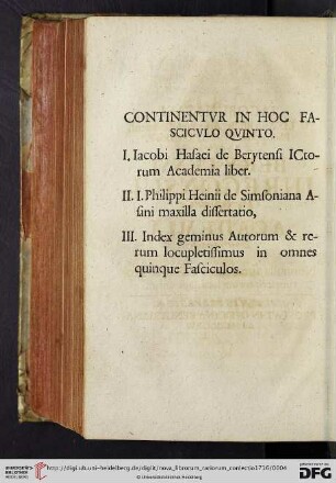 Continentur in hoc fasciculo quinto