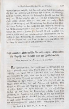 829-864 Schleiermachers psychologische Voraussetzungen, insbesondere die Begriffe des Gefühls und der Individualität