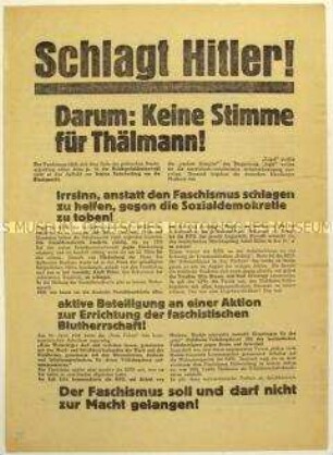 Aufruf der SPD zur Wahl von Paul von Hindenburg zum Reichspräsidenten 1932
