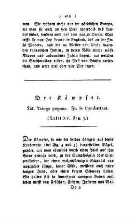 ¬Der¬ Kämpfer : Lat. Tringa pugnax, Fr. le Combattant ; (Tafel XV, Fig. 3)