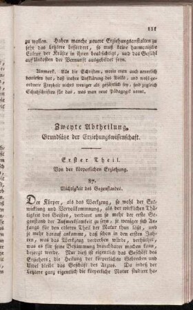 Erster Theil. Von der körperlichen Erziehung.