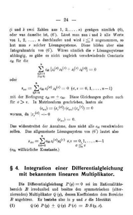 § 4. Integration einer Differentialgleichung mit bekanntem linearen Multiplikator.