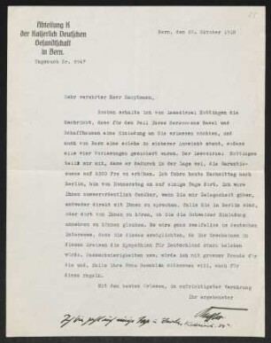 Brief von Harry Kessler an Gerhart Hauptmann