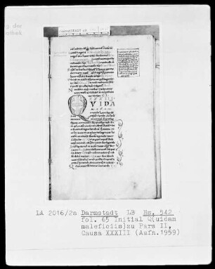 Kurzfassung des Decretum Gratiani — Initiale Q(uidam maleficiis), Folio 65recto
