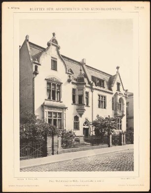 Wohnhäuser Luisenstraße, Halle/Saale: Ansicht (aus: Blätter für Architektur und Kunsthandwerk, 10. Jg., 1897, Tafel 118)