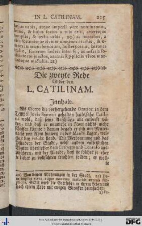 Die zweyte Rede wider dem L. Catilinam.