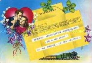 Postkarte in Form eines Telegrammes