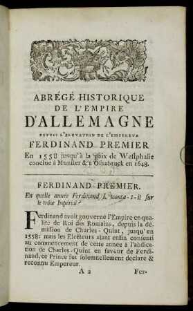 Abrége Historique de L´Empire d´Allemagne depuis l´Elevation de l`Empereur Ferdinand Premier[...]