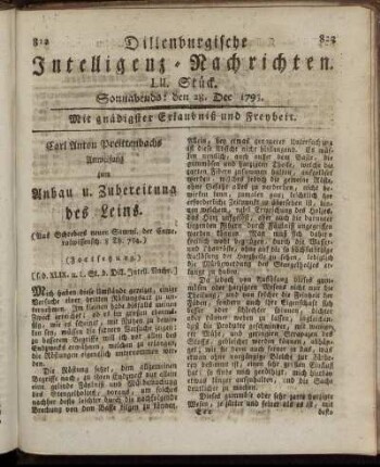 LII. Stück. Sonnabends: den 28. Dec. 1793.