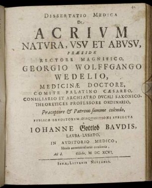 Dissertatio Medica De Acrium Natura, Usu Et Abusu