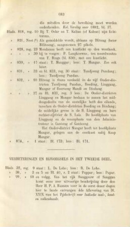 Verbeteringen en bijvoegsels in het tweede deel