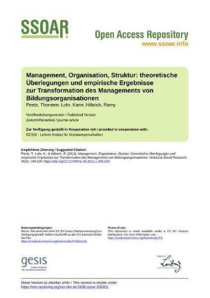 Management, Organisation, Struktur: theoretische Überlegungen und empirische Ergebnisse zur Transformation des Managements von Bildungsorganisationen