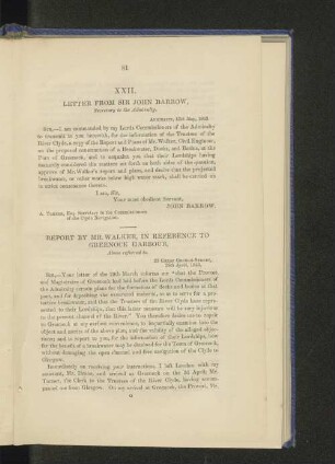 XXII. Letter from Sir John Barrow, Secretary to the Admiralty.