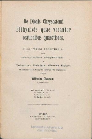 De Dionis Chrysostomi Bithynicis, quae vocantur, orationibus quaestiones