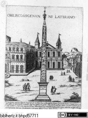 Ornamenti di Fabriche antichi et moderni dell'Alma Città di Roma; con le sue dichiaratione fatti da Bartolommeo Rossi. Ioannes Maius Romanus delineavit / Parte Seconda, Tafel (13): Obelisco a S. Giovanni in Laterano