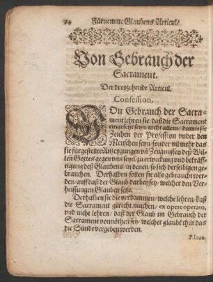 Von Gebrauch der Sacrament. Der dreyzehende Articul.