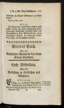 Viertes Buch. Von dem Rechtlichen Verfahren bey denen Kriegs-Gerichten