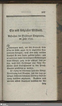 Ein und siebzigster Abschnitt. Aufnahme der Salzburger Emigranten, im Jahr 1732