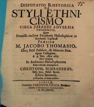 Disp. rhetor. de styli ethnicismo circa iurandi adverbia fugiendo