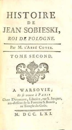 Histoire de Jean Sobieski, Roi de Pologne, 2