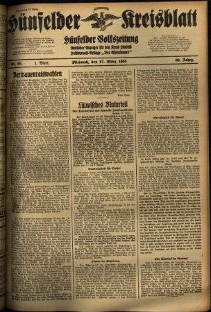 Erste Ausgabe vom Mittwoch, den 27. März 1935.