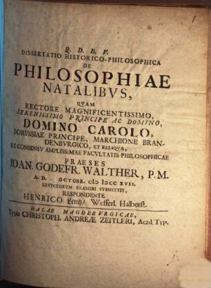 Diss. hist. philos. de philosophiae natalibus