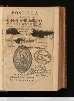 POSTILLA || SIVE || ENARRATIO || EVANGELIORVM,|| QVAE VSITATE DIEBVS DO-||minicis & Festis in Ecclesia pro-||ponuntur.|| EDITA || A || DOCTORE PAVLO || AB EITZEN.||