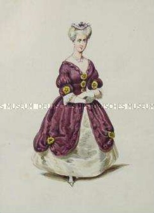 Frau im weißen Reifrock mit violettem Übergewand - Tafel aus Franceschini/Kostümbilder (Kassette 1)