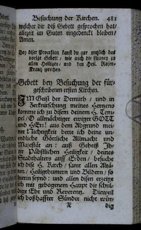 Gebett bey Besuchung der fürgeschribenen ersten Kirchen. - Gebett in der anderten Kirchen zu sprechen.
