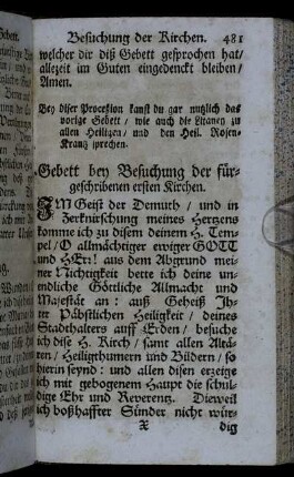 Gebett bey Besuchung der fürgeschribenen ersten Kirchen. - Gebett in der anderten Kirchen zu sprechen.