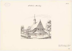 Holzkirche St. Rochus, Rosenberg: Perspektivische Ansicht (aus: Die Holzkirchen und Holztürme der preußischen Ostprovinzen)