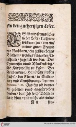 An den guthertzigen Leser