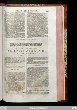 D. Hieronymi Zanchii In Epistolam Ad Colossenses, Commentarius.