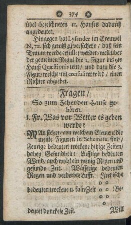 Fragen/ So zum Zehenden Hause gehören