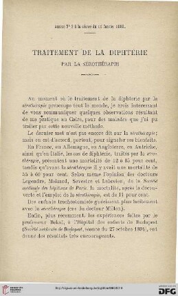 3.Ser. 6.1895: Traitement de la diphtérie par la sérothérapie