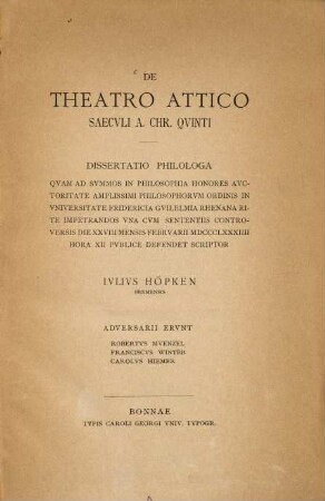 De theatro Attico saec. a. Chr. quinti : (Bonner Doctordiss)