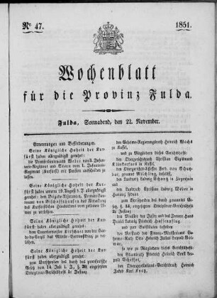 Nr. 47, Ausgabe vom 22. November 1851