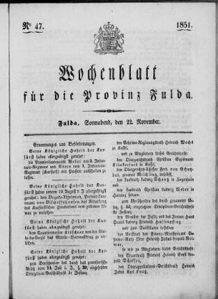 Nr. 47, Ausgabe vom 22. November 1851